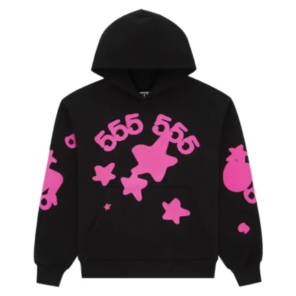 Sp5der Star Graphic Hoodie Black Pink